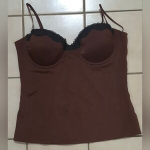 Zara Structured Lace Trim Bustier Top – Deep Brown (L)